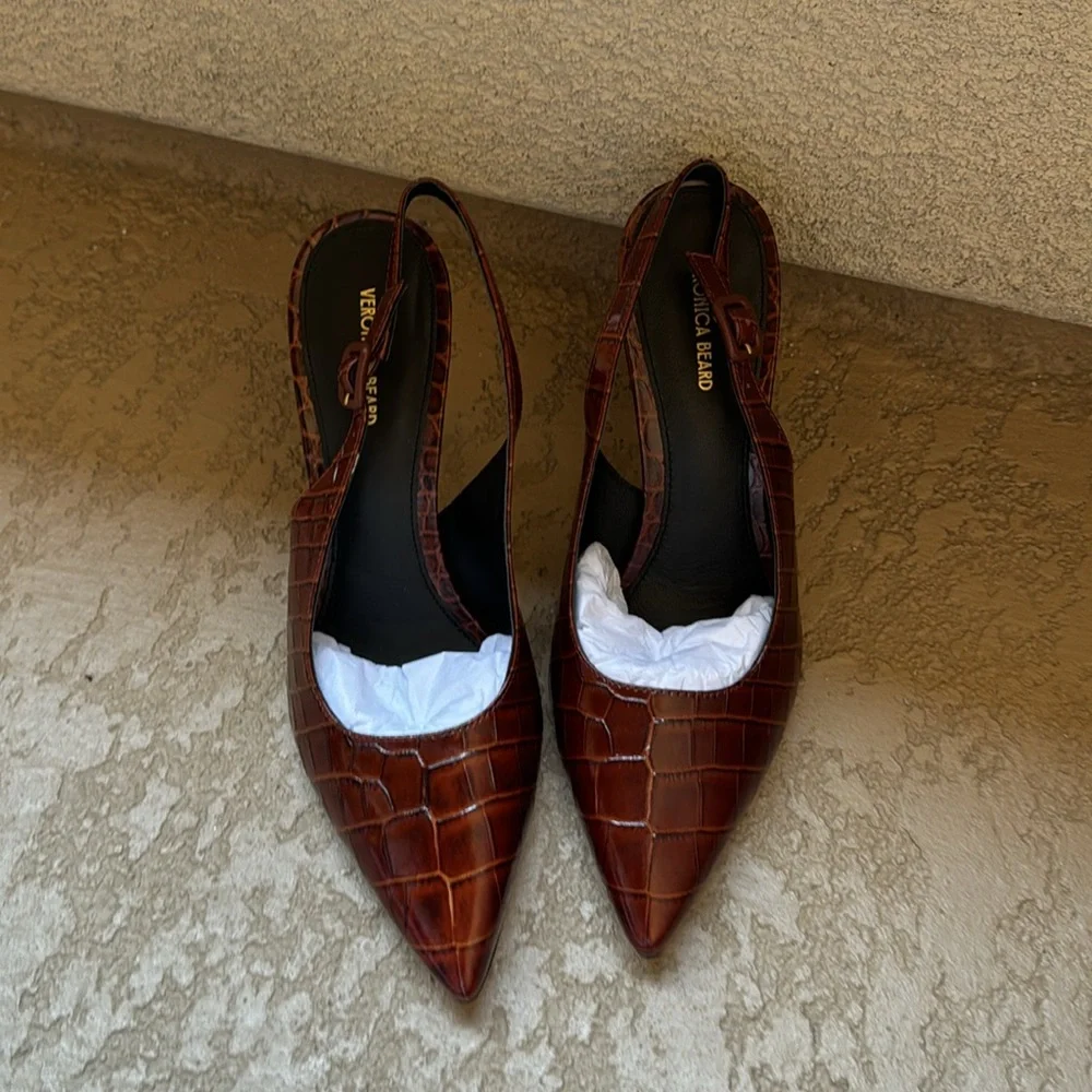 Veronica Beard Callie Leather Cap-Toe Slingback Pumps